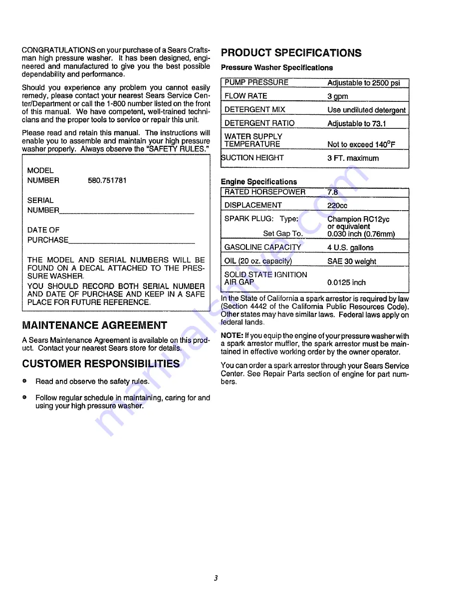 Craftsman 580.751781 Owner'S Manual Download Page 3