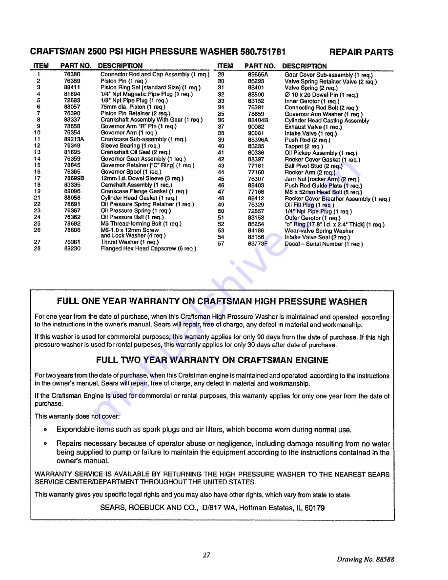 Craftsman 580.751781 Owner'S Manual Download Page 27