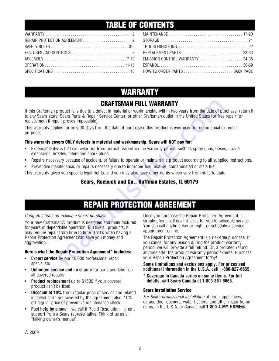 Craftsman 580.752271 Operator'S Manual Download Page 2