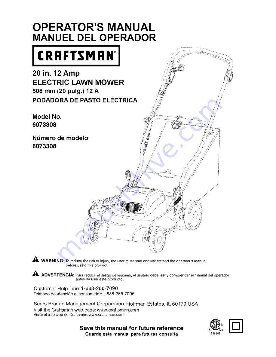 Craftsman 6073308 Operator'S Manual Download Page 1