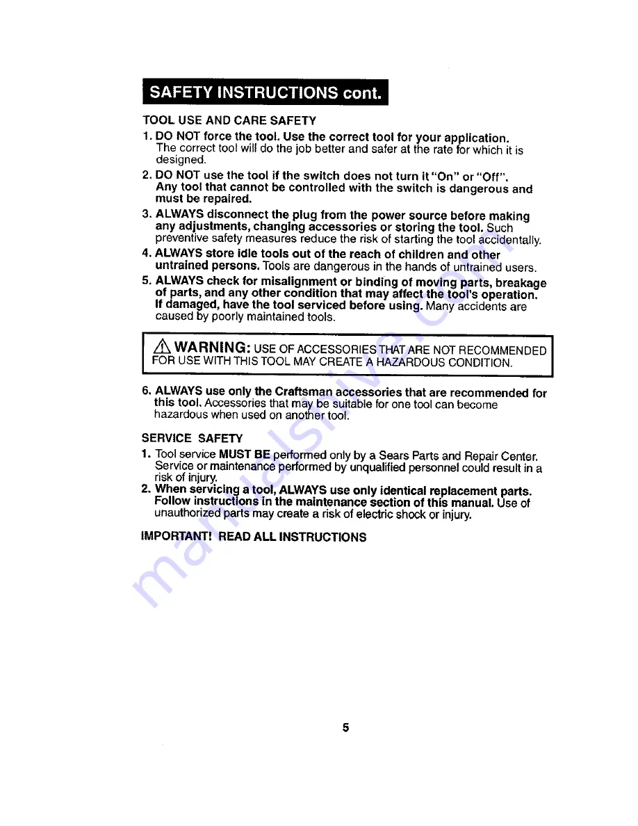 Craftsman 7-IN. BUFFER / POLISHER 172.10721 Owner'S Manual Download Page 5