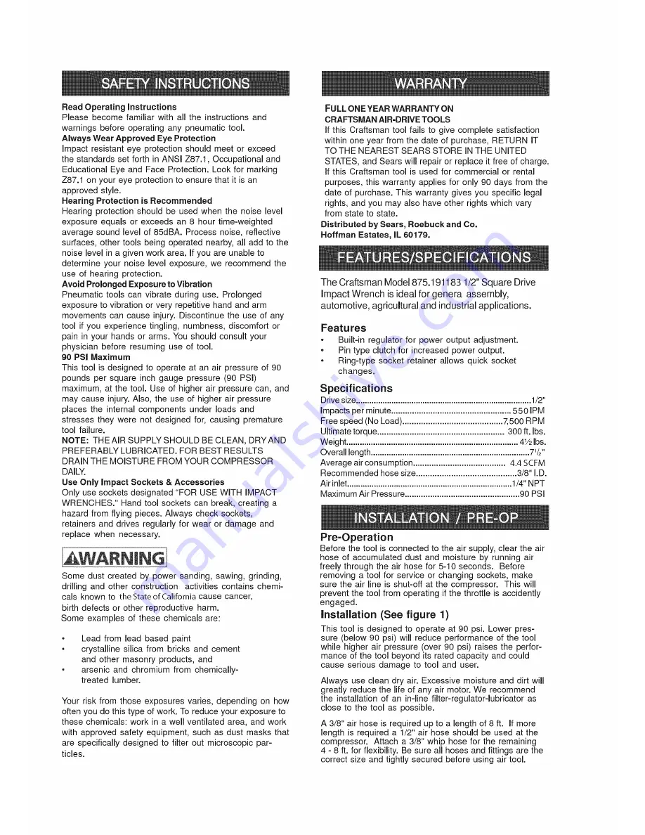 Craftsman 875.191183 Owner'S Manual Download Page 5