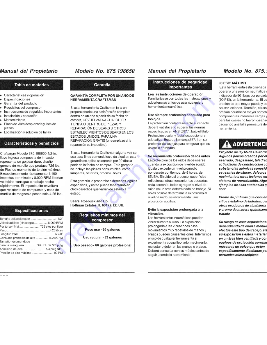 Craftsman 875.198650 Owner'S Manual Download Page 8