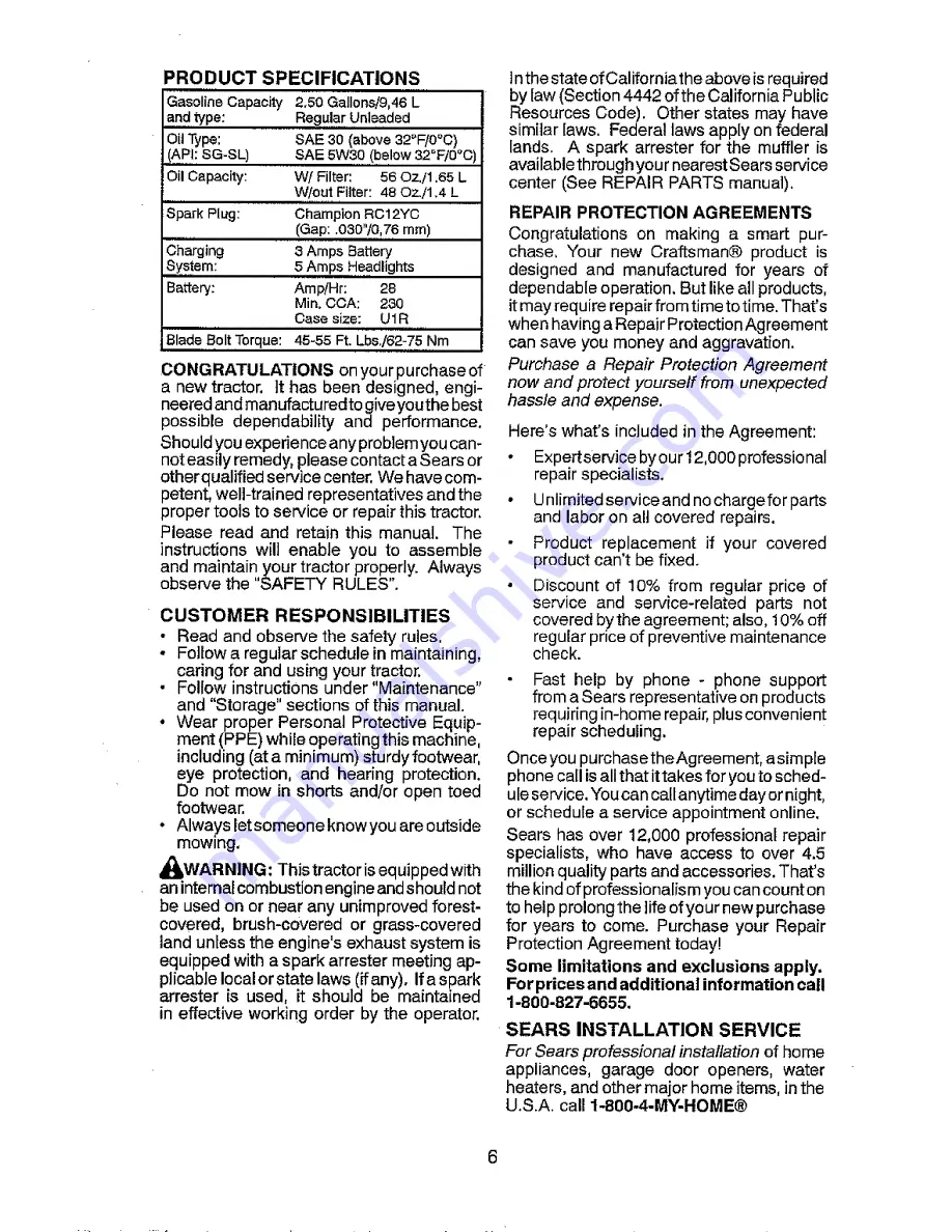 Craftsman 917.25022 Operator'S Manual Download Page 6