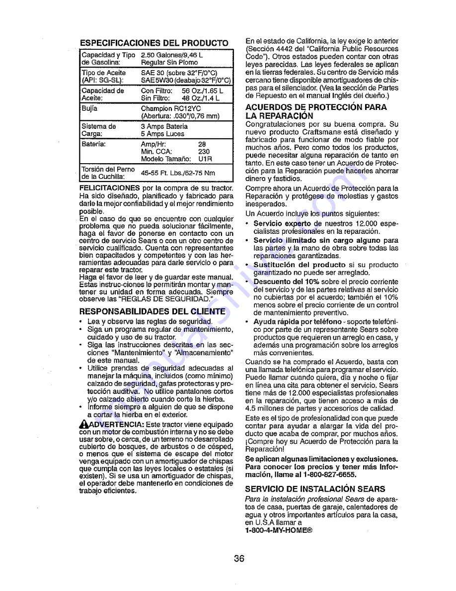 Craftsman 917.25022 Operator'S Manual Download Page 36