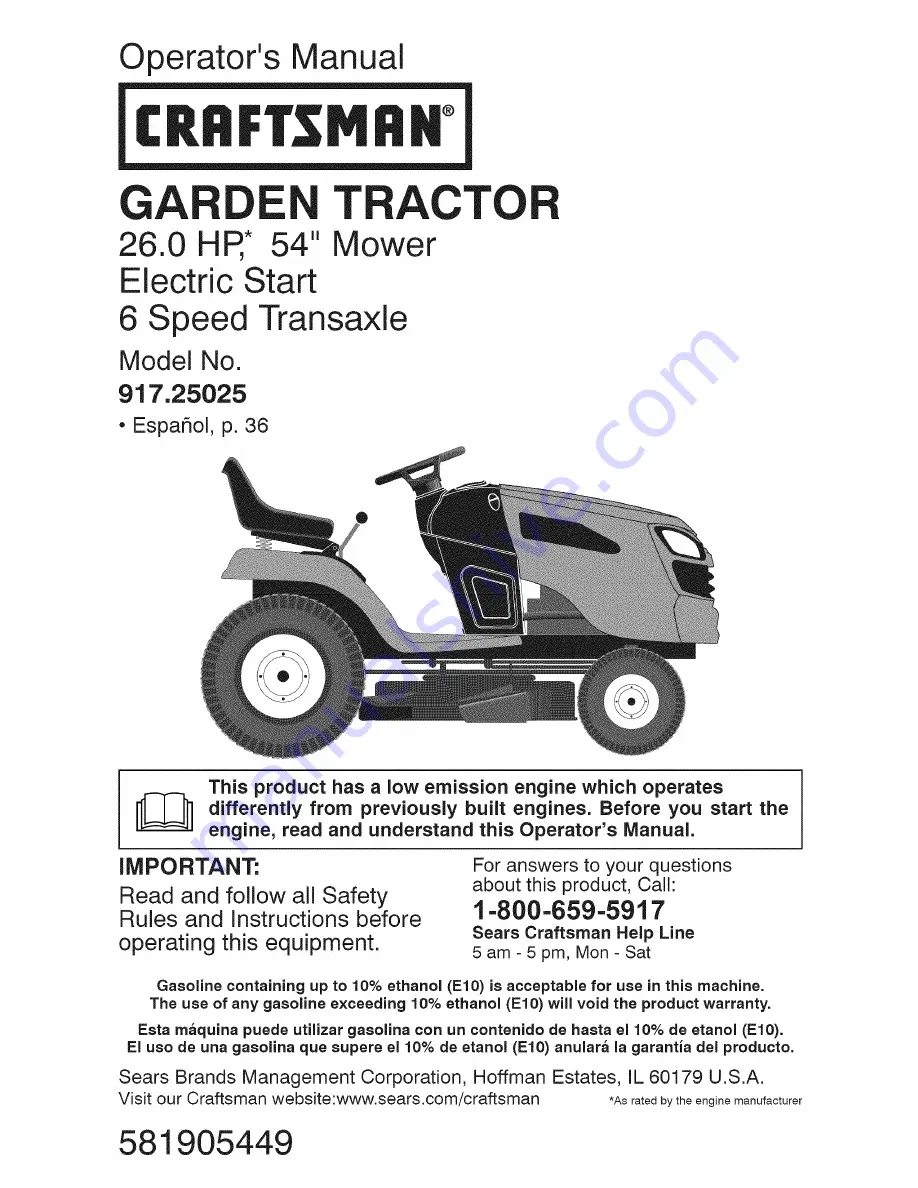 Craftsman 917.25025 Operator'S Manual Download Page 1