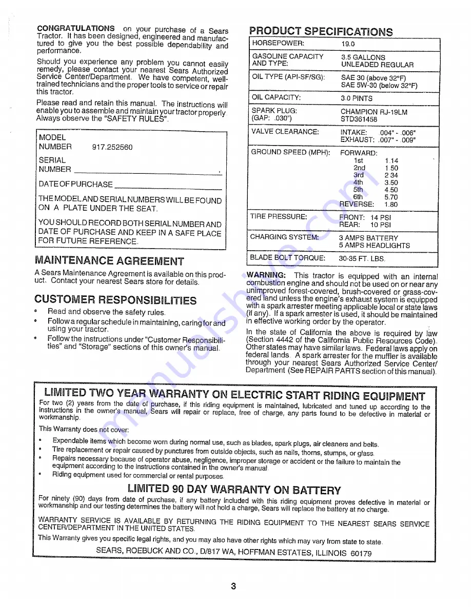 Craftsman 917.252560 Owner'S Manual Download Page 3