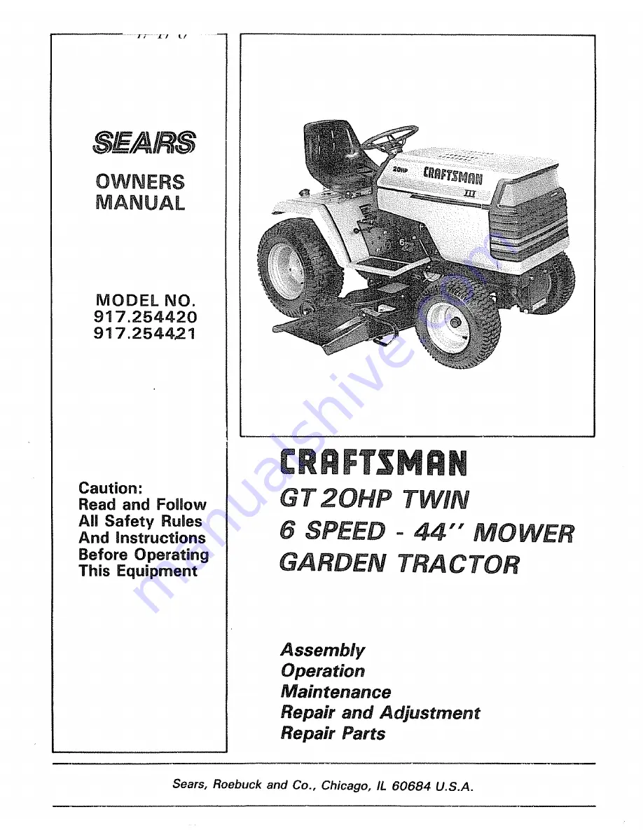 Craftsman 917.254420 Owner'S Manual Download Page 1