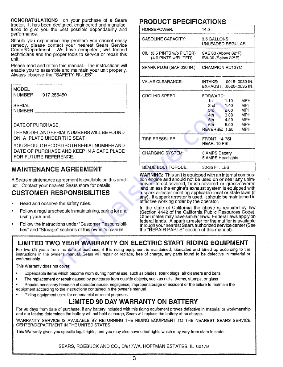 Craftsman 917.25545 Owner'S Manual Download Page 3