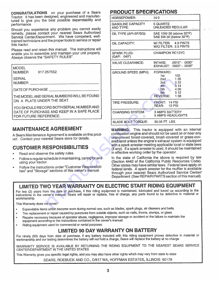 Craftsman 917.257552 Owner'S Manual Download Page 3