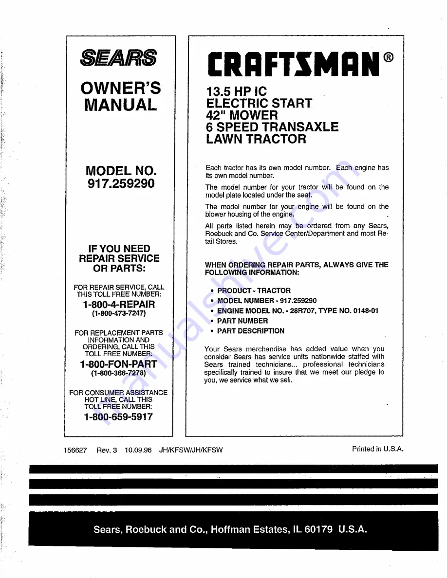 Craftsman 917.259290 Owner'S Manual Download Page 56