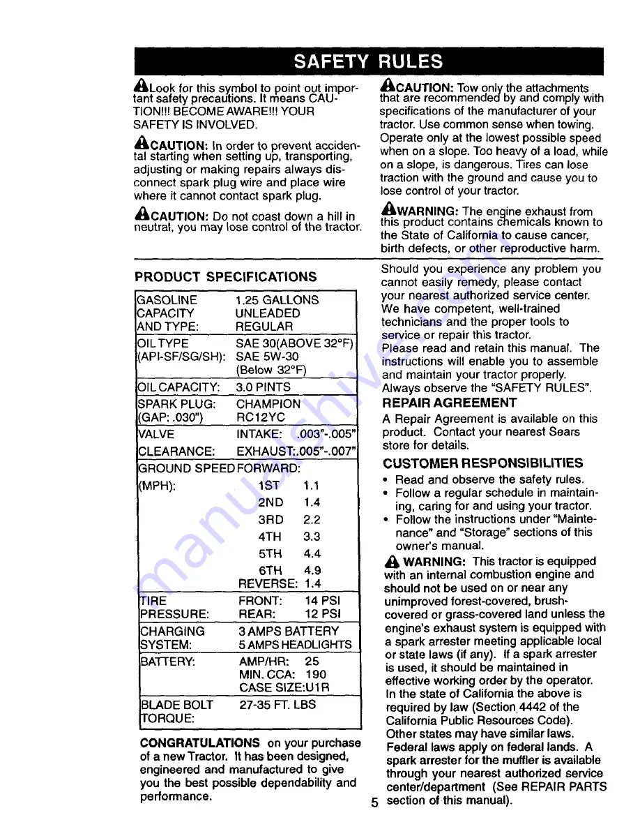 Craftsman 917.270534 Owner'S Manual Download Page 5