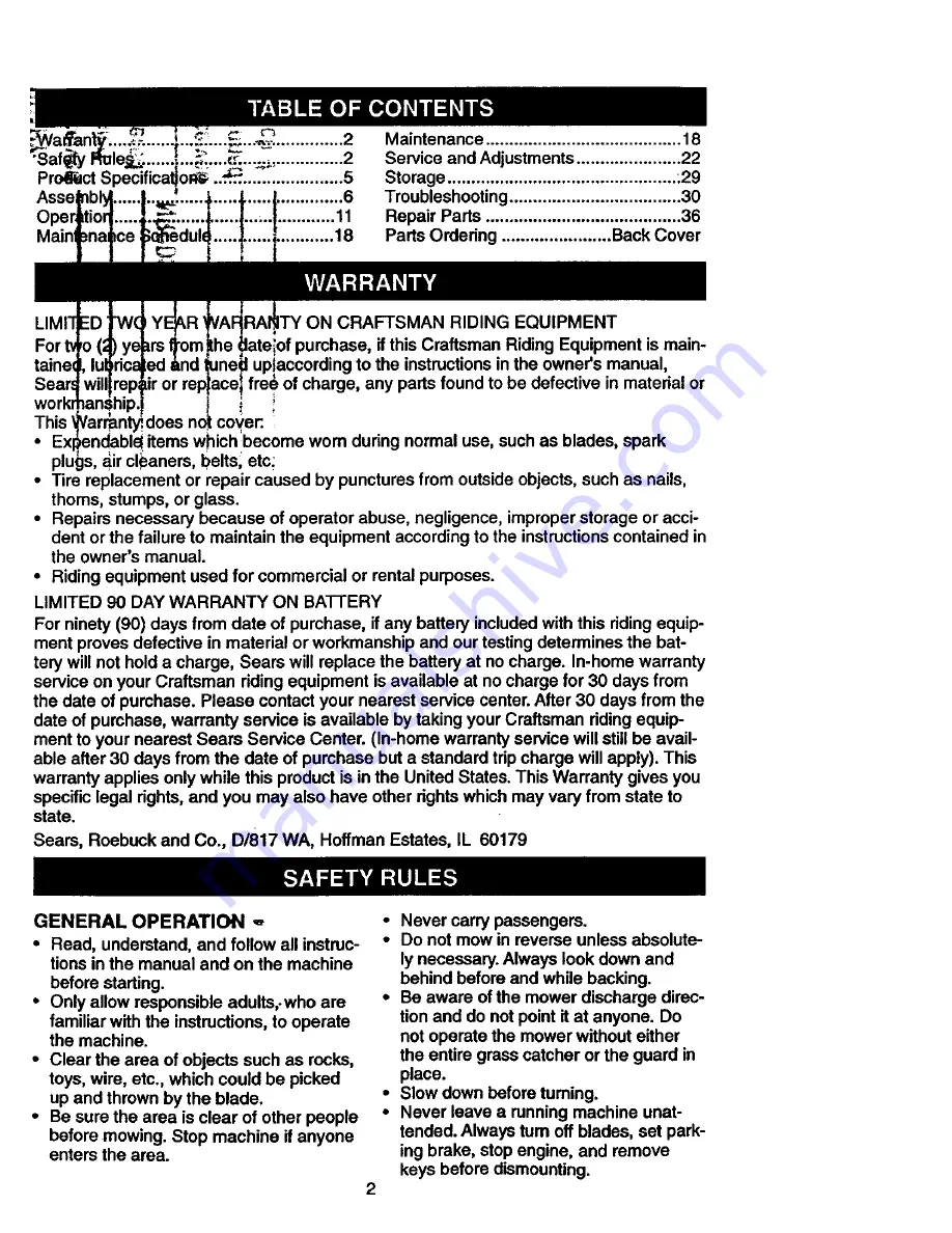 Craftsman 917.271022 Owner'S Manual Download Page 2