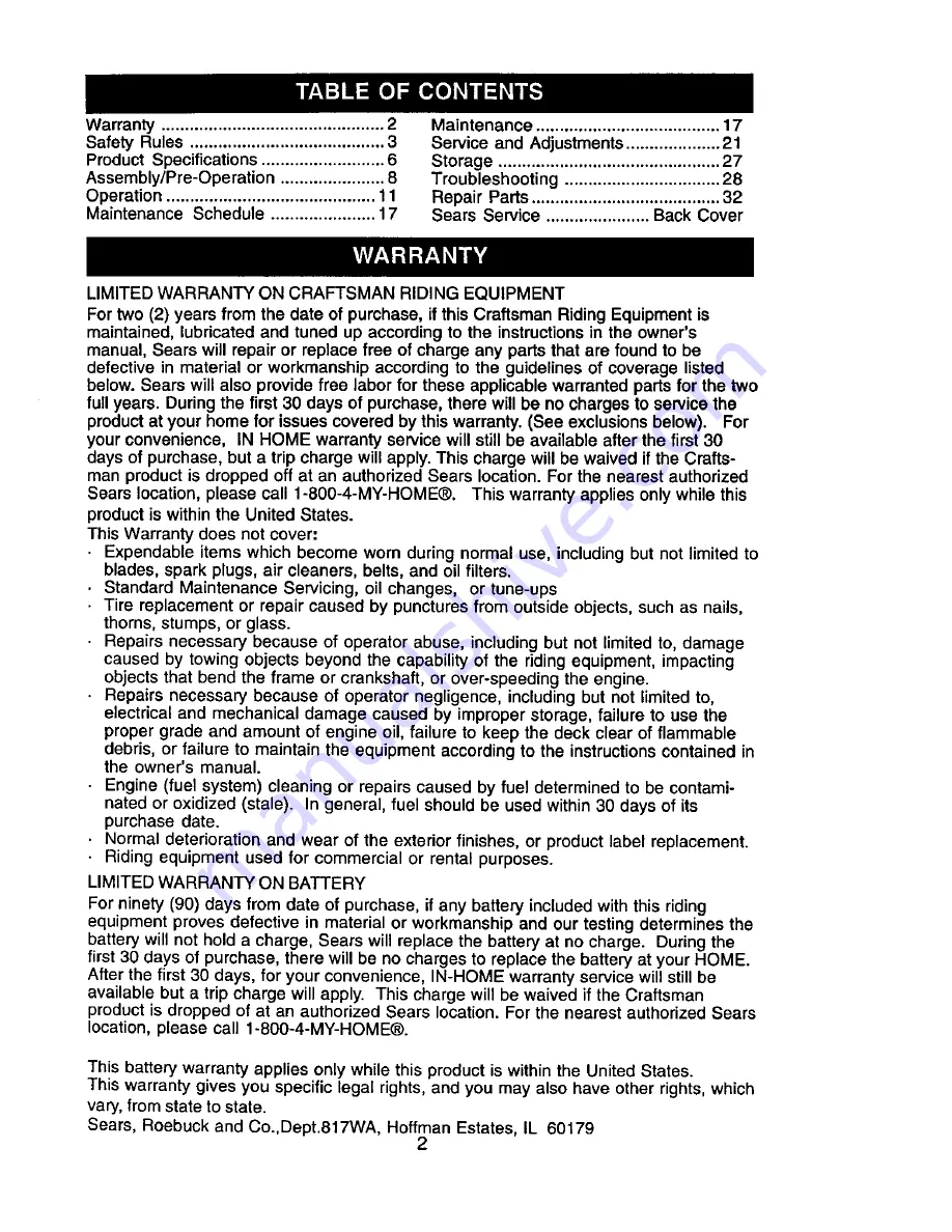 Craftsman 917.271551 Owner'S Manual Download Page 2