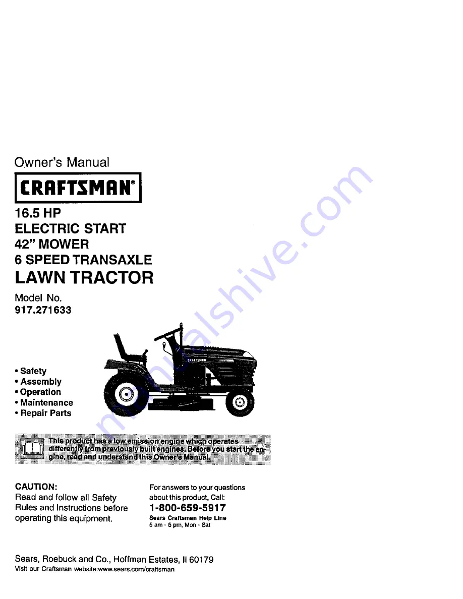 Craftsman 917.271633 Owner'S Manual Download Page 1