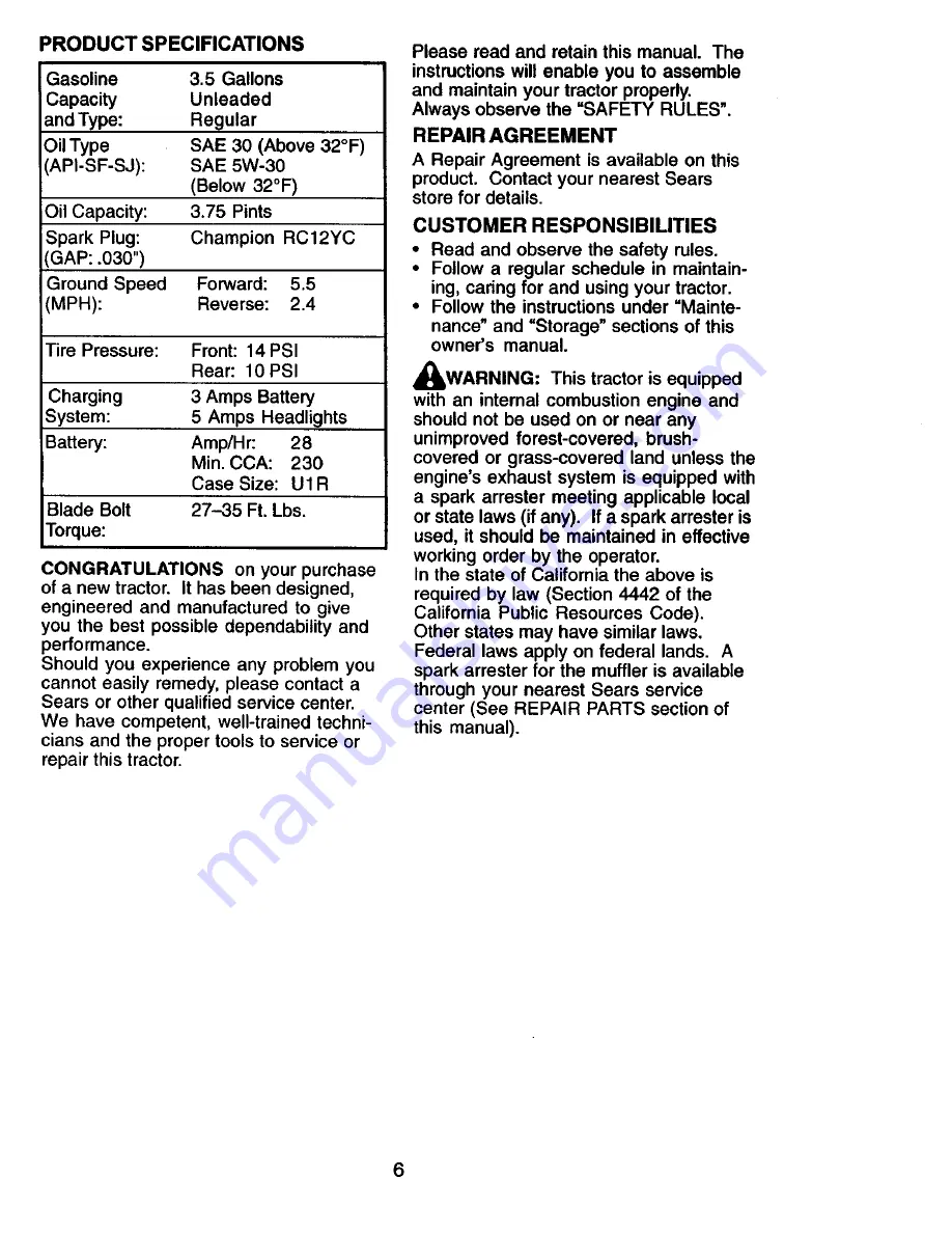 Craftsman 917.271861 Owner'S Manual Download Page 6