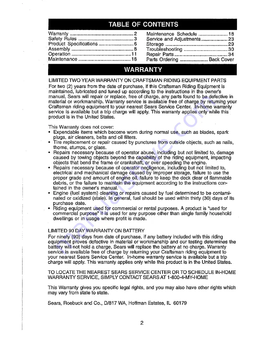 Craftsman 917.272061 Owner'S Manual Download Page 2