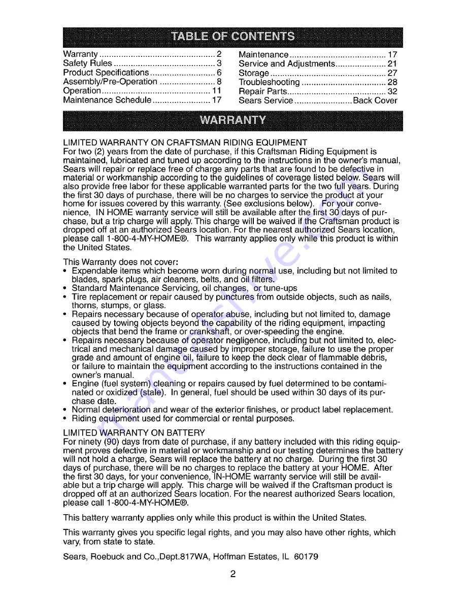 Craftsman 917.272350 Owner'S Manual Download Page 2