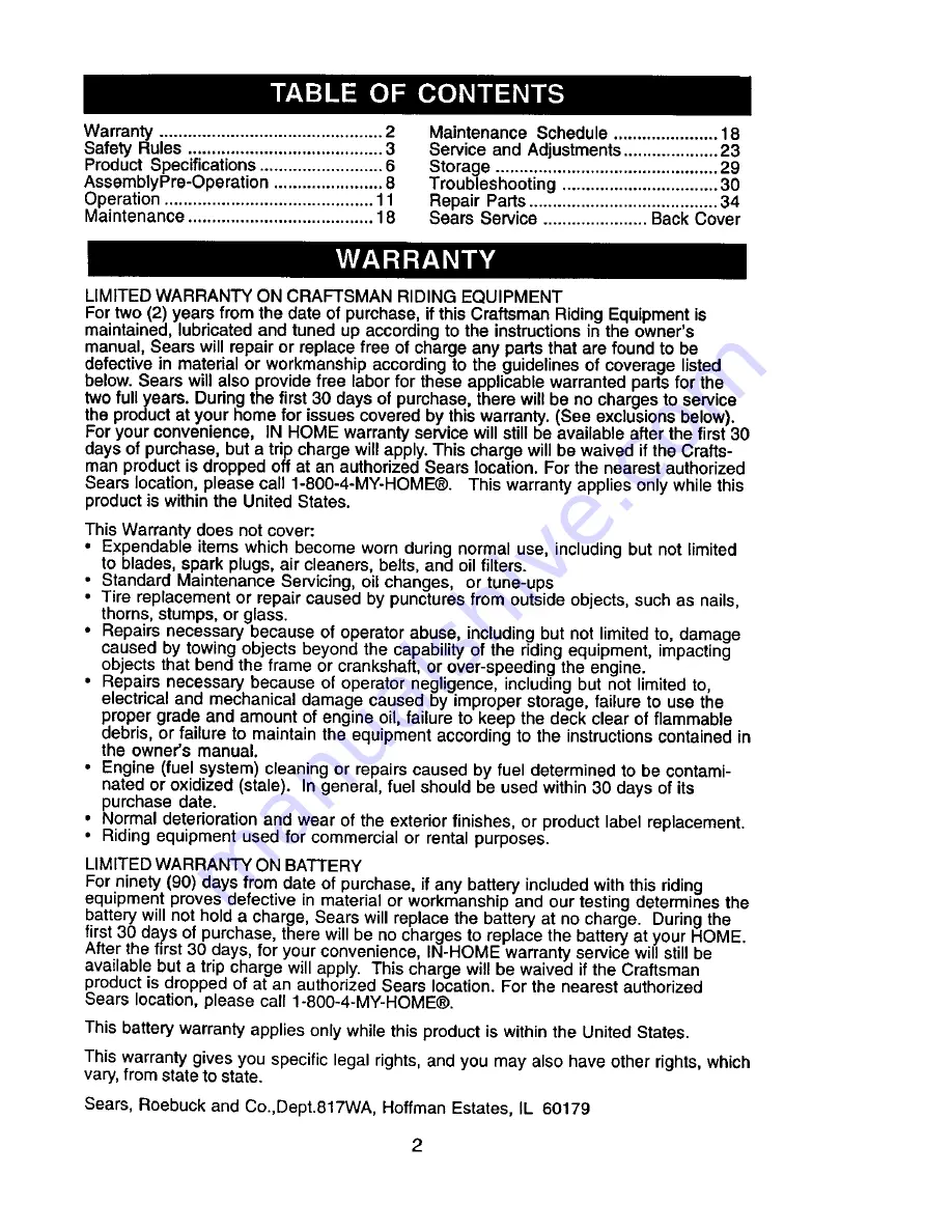 Craftsman 917.272480 Owner'S Manual Download Page 2