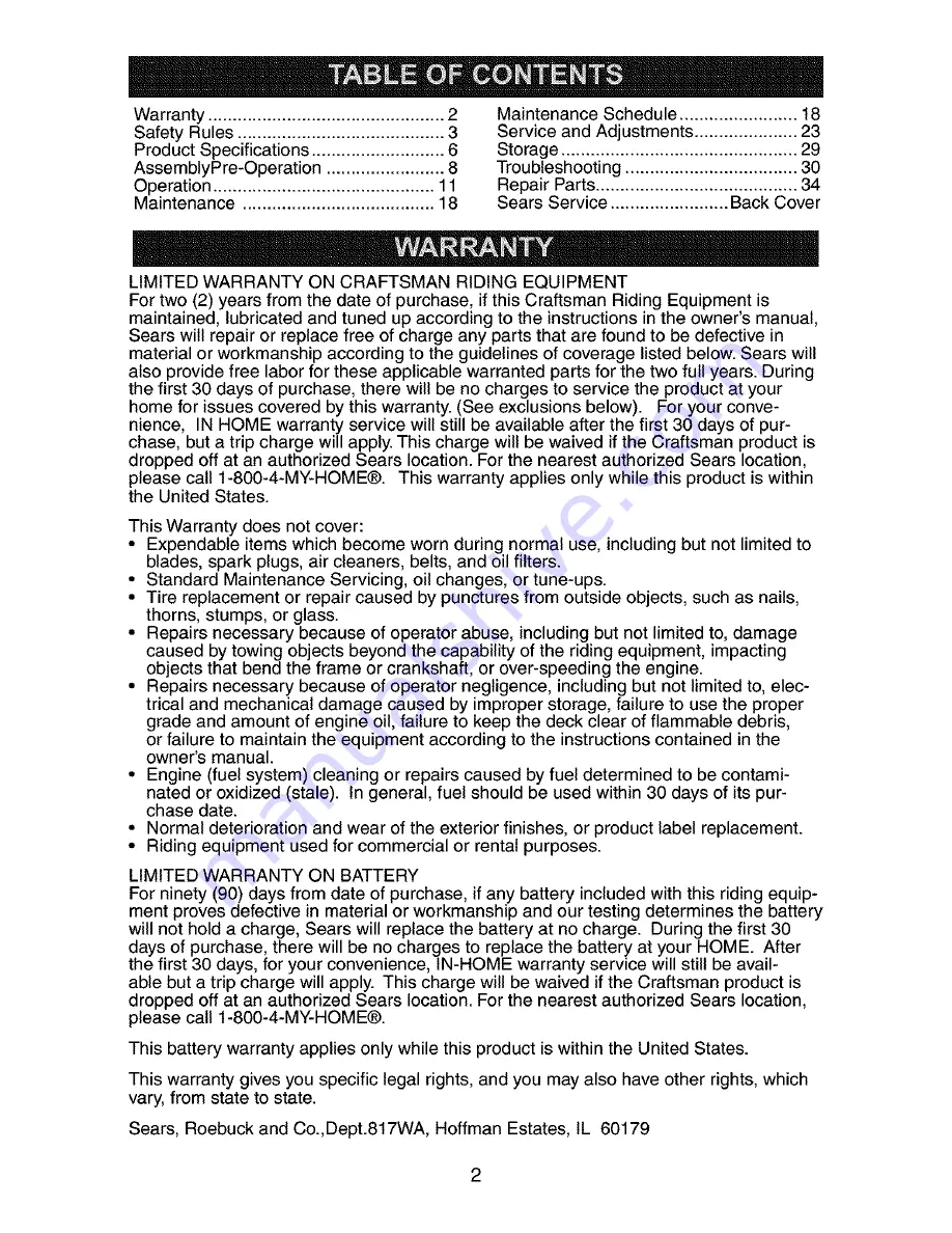 Craftsman 917.273140 Owner'S Manual Download Page 2