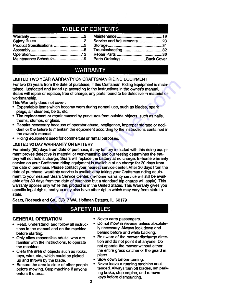 Craftsman 917.273320 Owner'S Manual Download Page 2