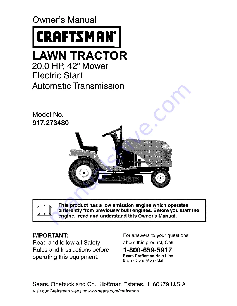 Craftsman 917.273480 Owner'S Manual Download Page 1