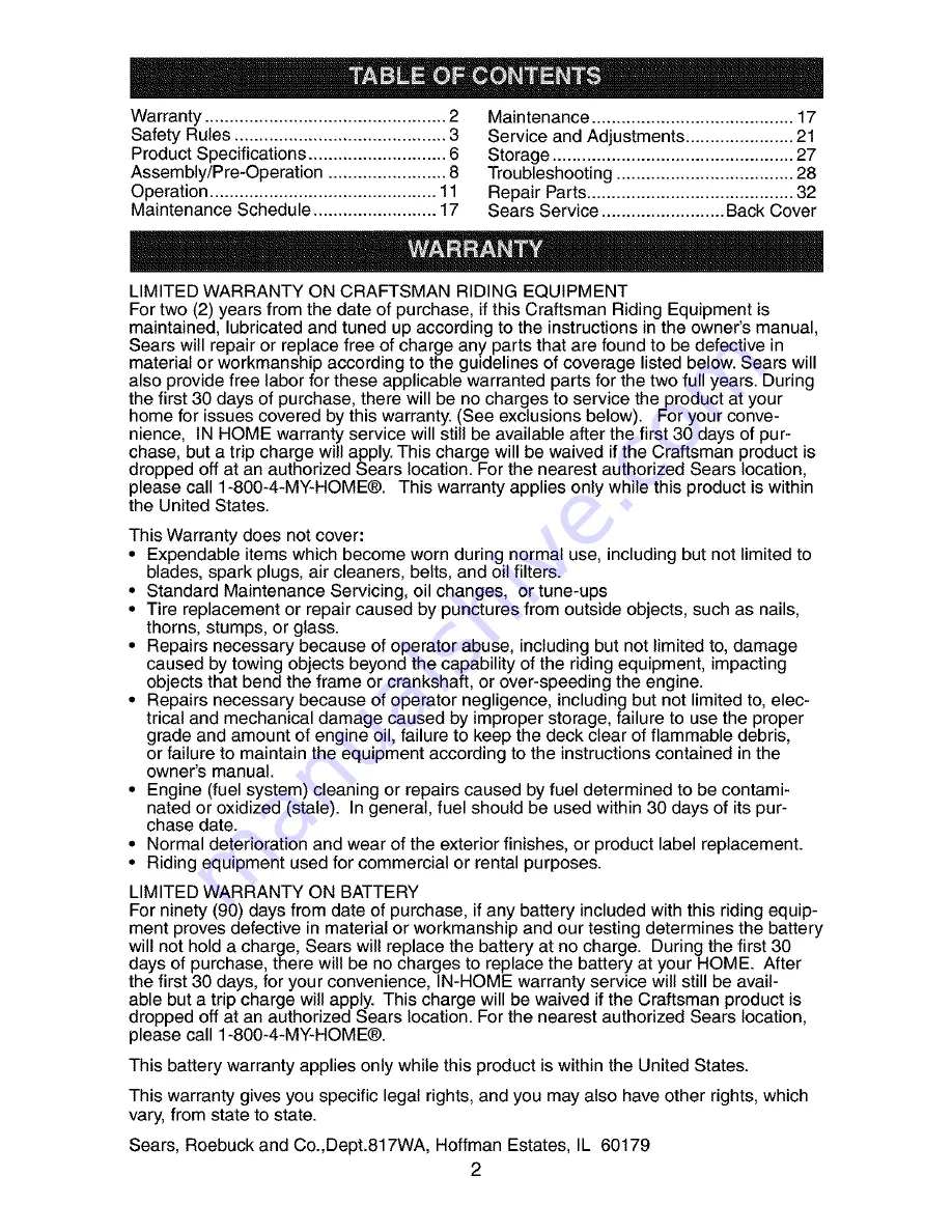 Craftsman 917.273830 Owner'S Manual Download Page 2