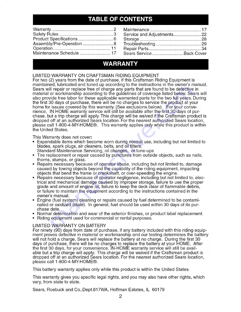 Craftsman 917.27475 Owner'S Manual Download Page 2