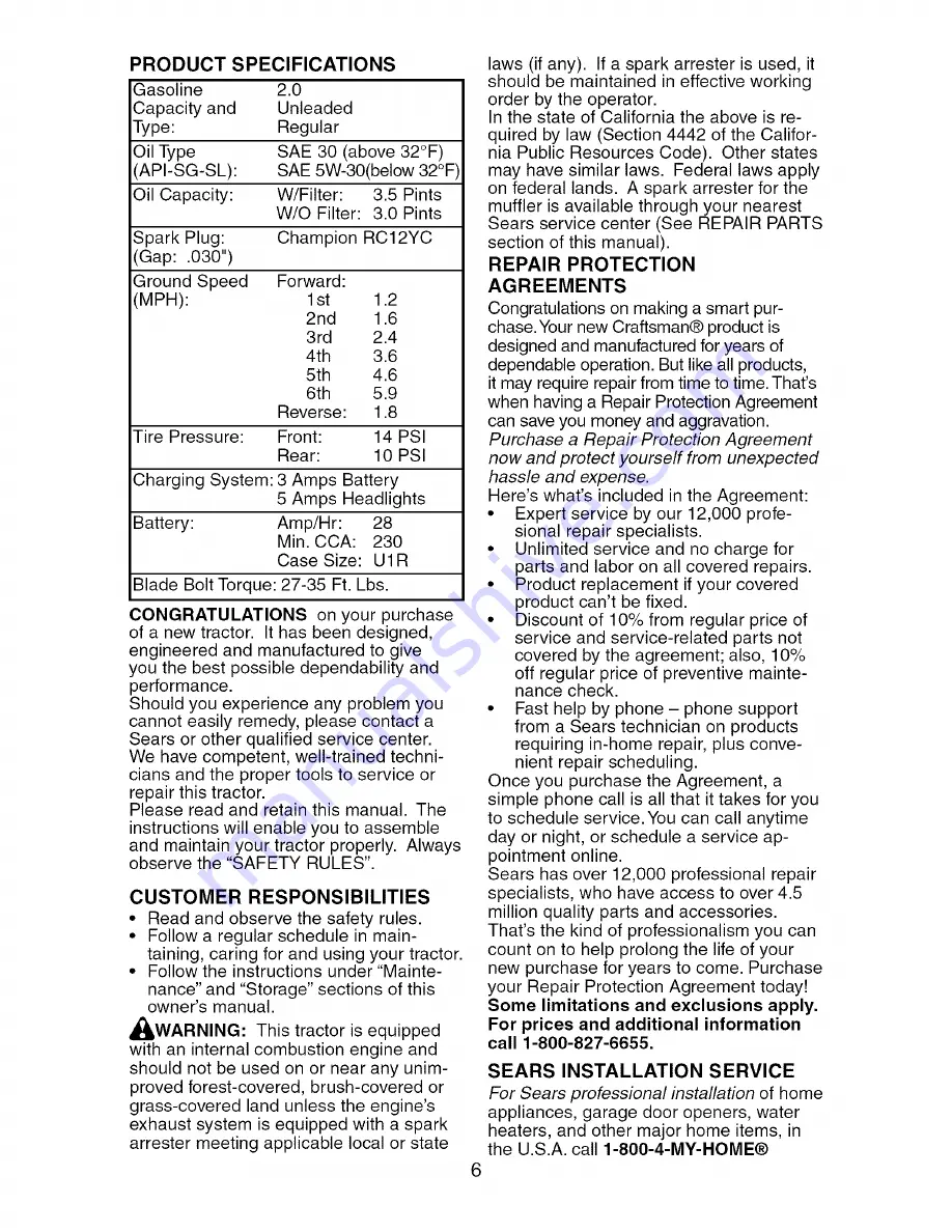 Craftsman 917.27475 Owner'S Manual Download Page 6