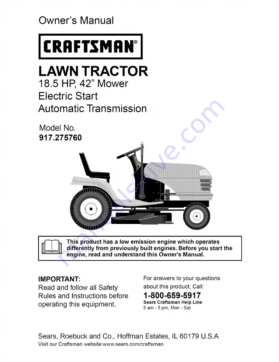 Craftsman 917.275760 Owner'S Manual Download Page 1