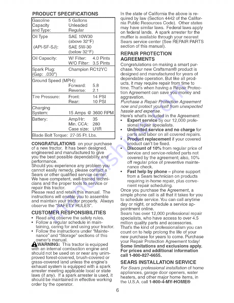 Craftsman 917.276040 Owner'S Manual Download Page 6