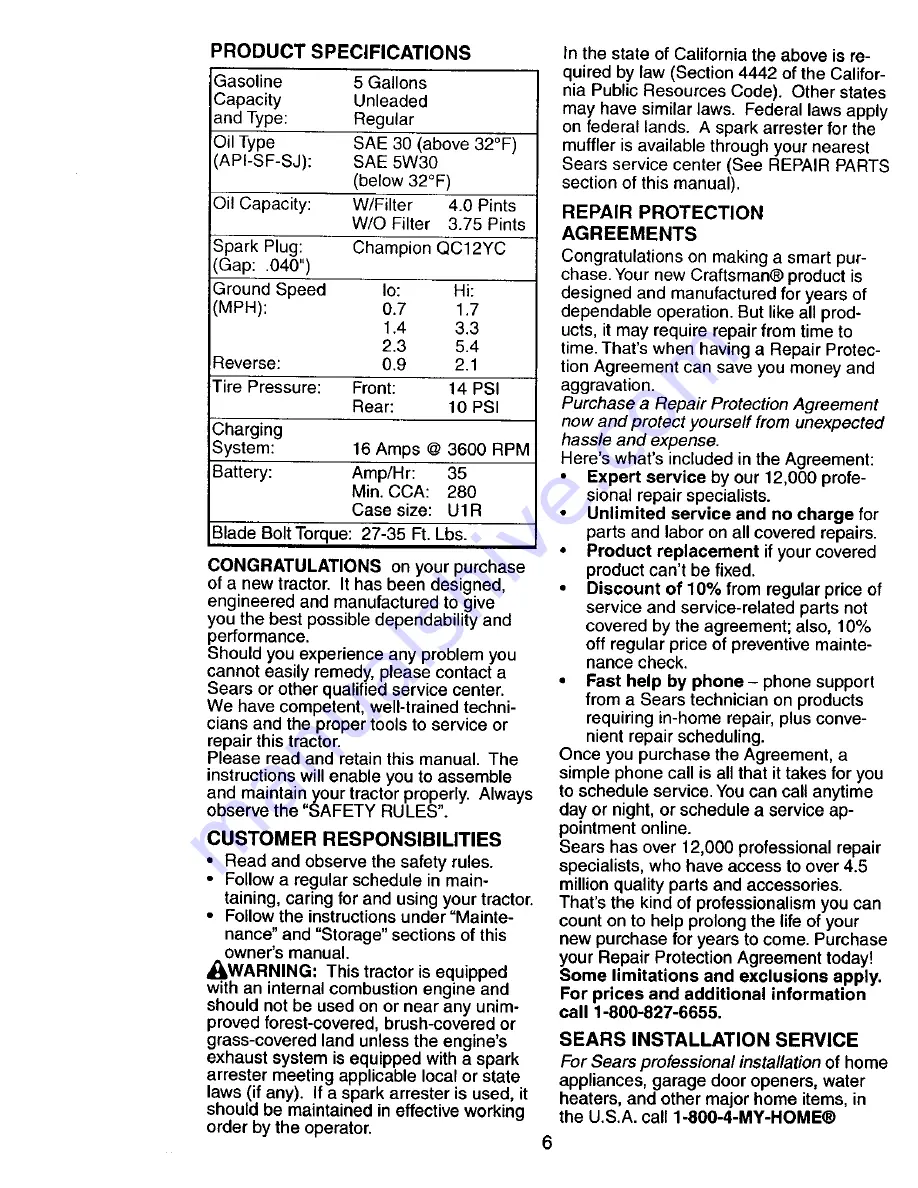 Craftsman 917.276050 Owner'S Manual Download Page 6