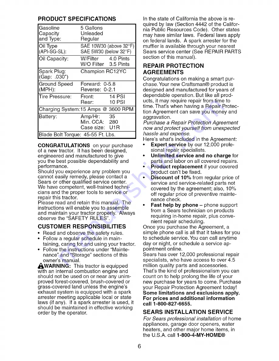 Craftsman 917.276380 Owner'S Manual Download Page 6