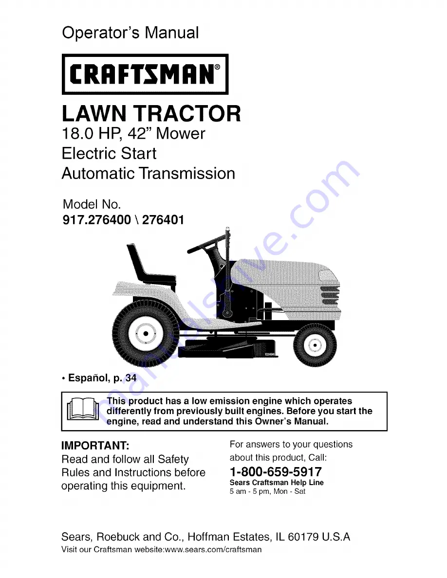 Craftsman 917.276400 Operator'S Manual Download Page 1