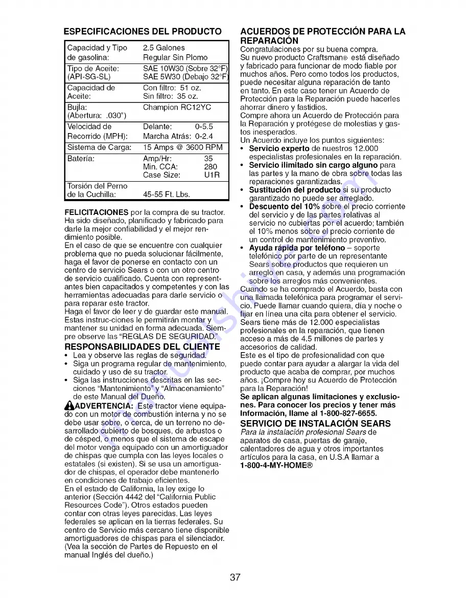 Craftsman 917.276620 Operator'S Manual Download Page 37