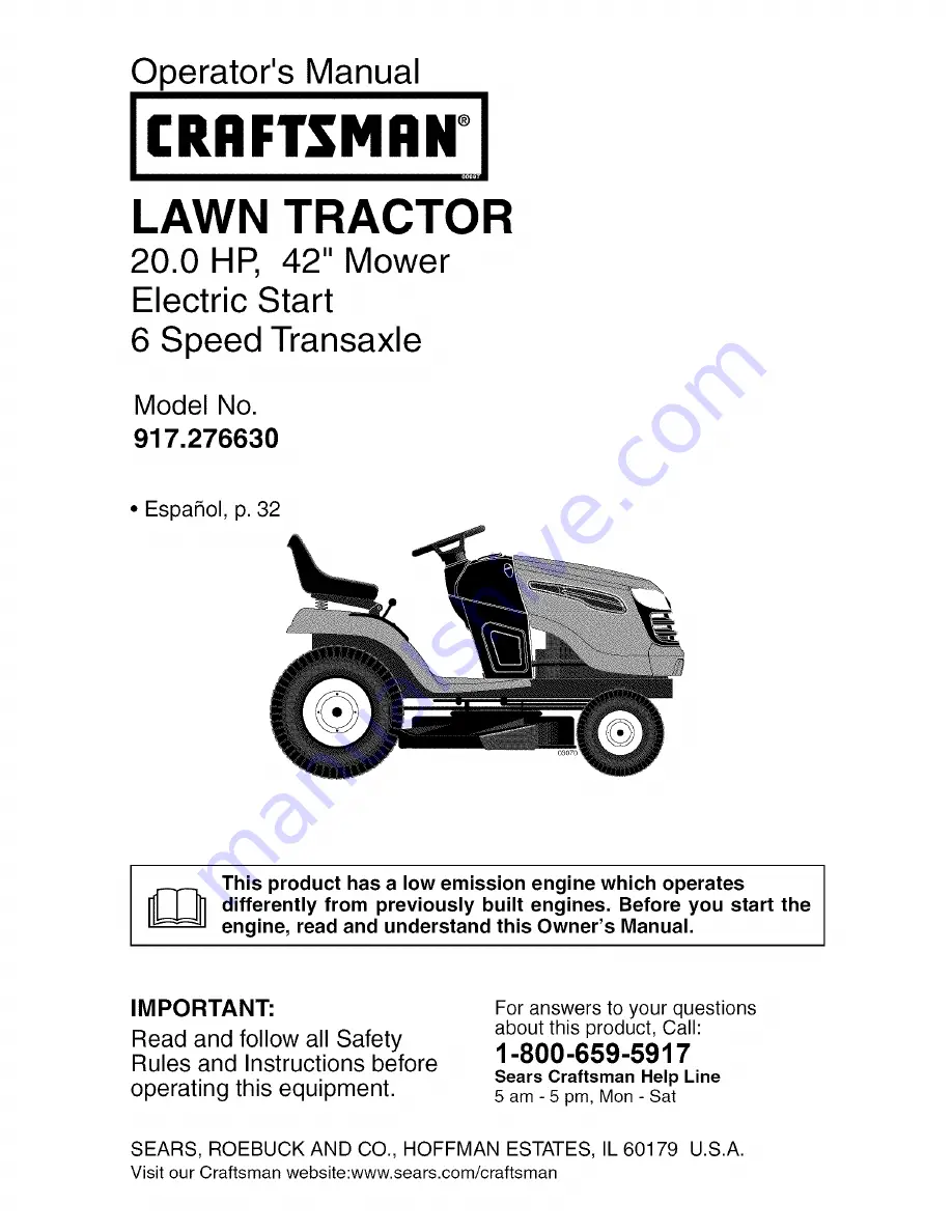 Craftsman 917.276630 Operator'S Manual Download Page 1