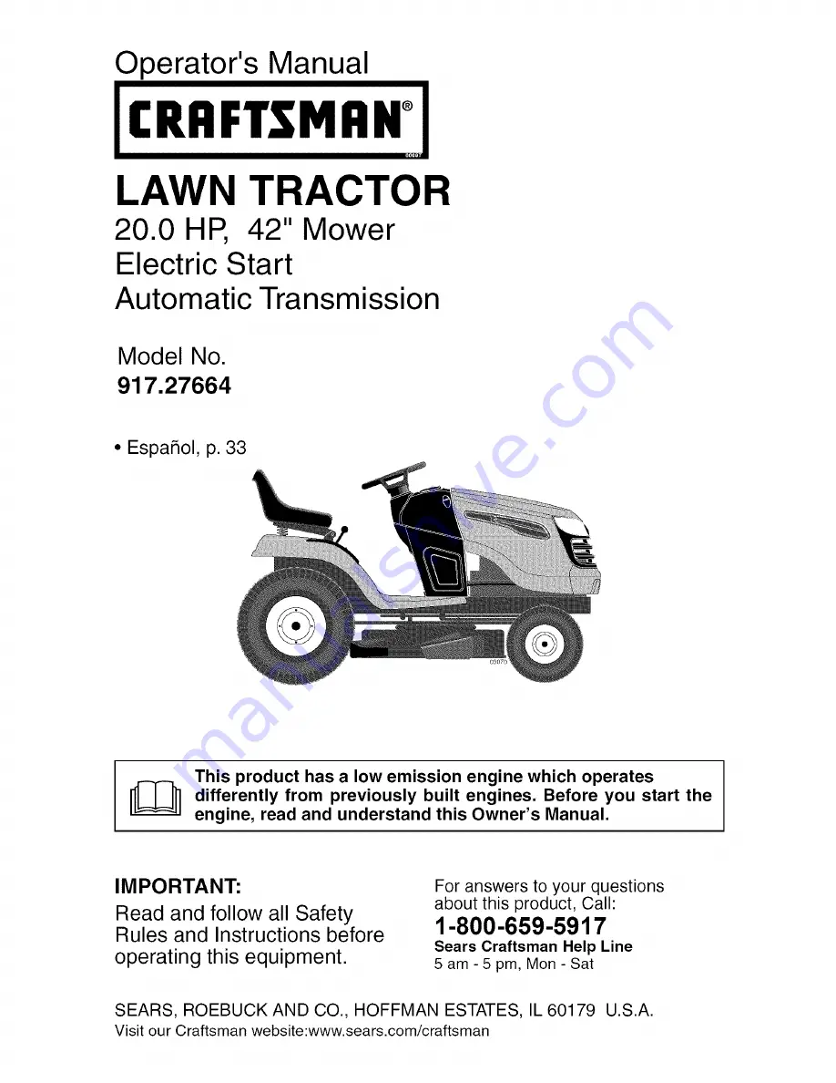 Craftsman 917.27664 Operator'S Manual Download Page 1