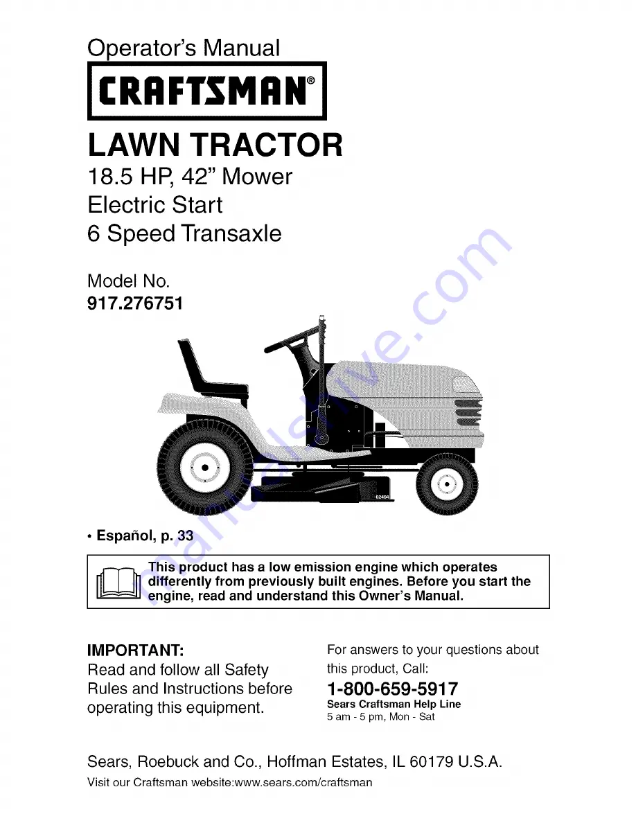 Craftsman 917.276751 Operator'S Manual Download Page 1