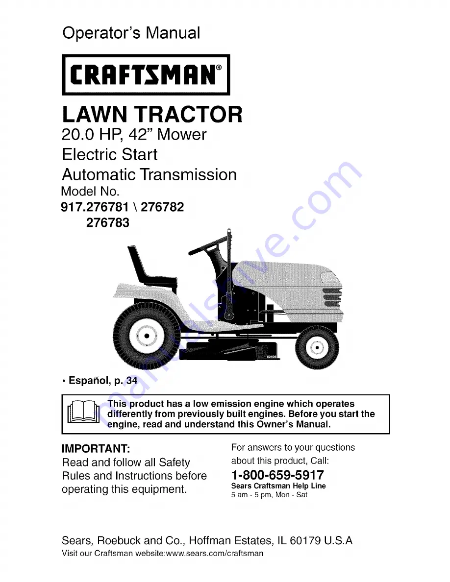 Craftsman 917.276781 Operator'S Manual Download Page 1