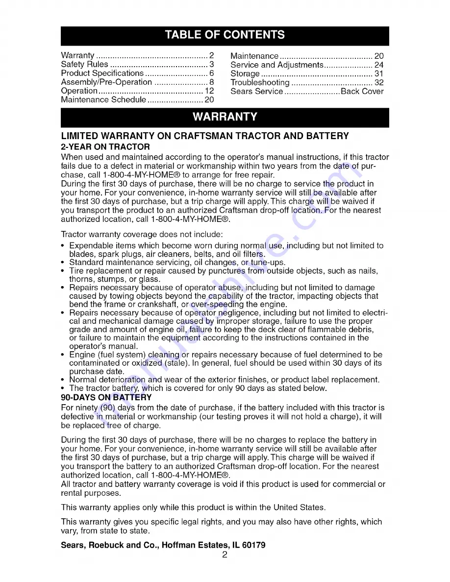 Craftsman 917.276800 Operator'S Manual Download Page 2