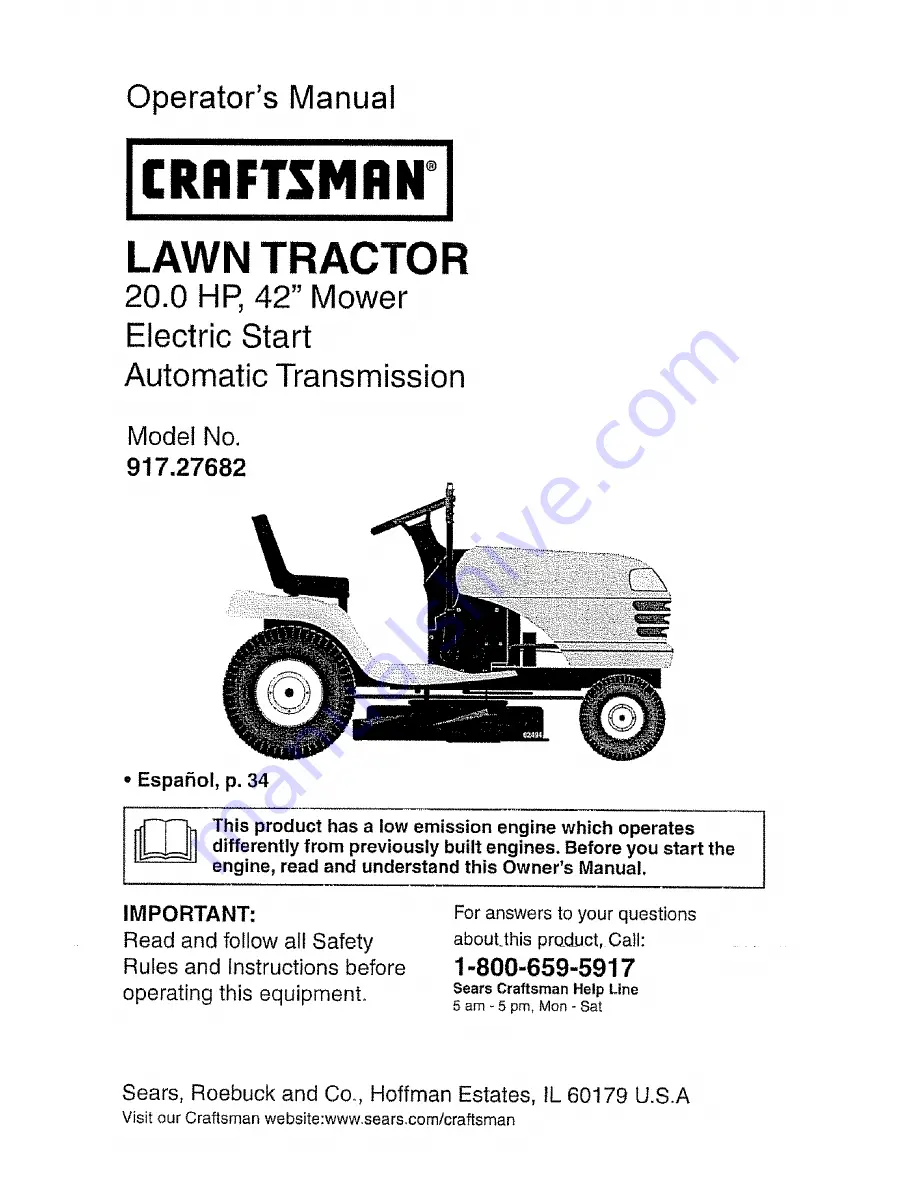 Craftsman 917.27682 Operator'S Manual Download Page 1