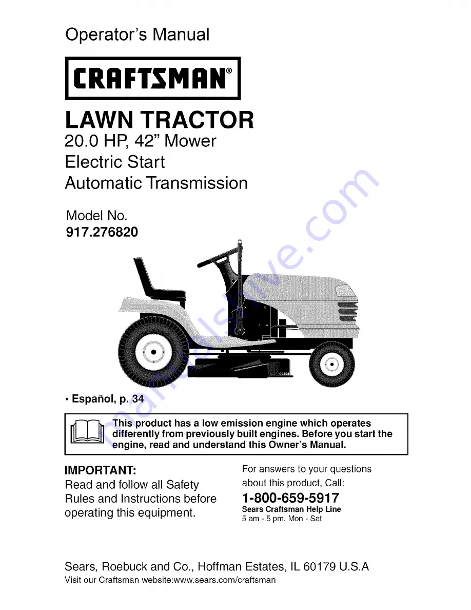 Craftsman 917.276820 Operator'S Manual Download Page 1