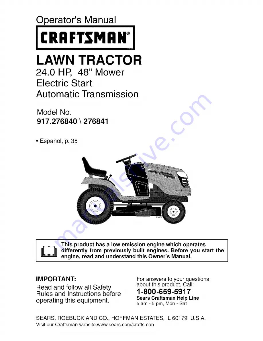 Craftsman 917.276840 Operator'S Manual Download Page 1