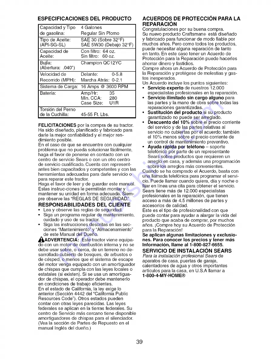 Craftsman 917.276842 Operator'S Manual Download Page 39