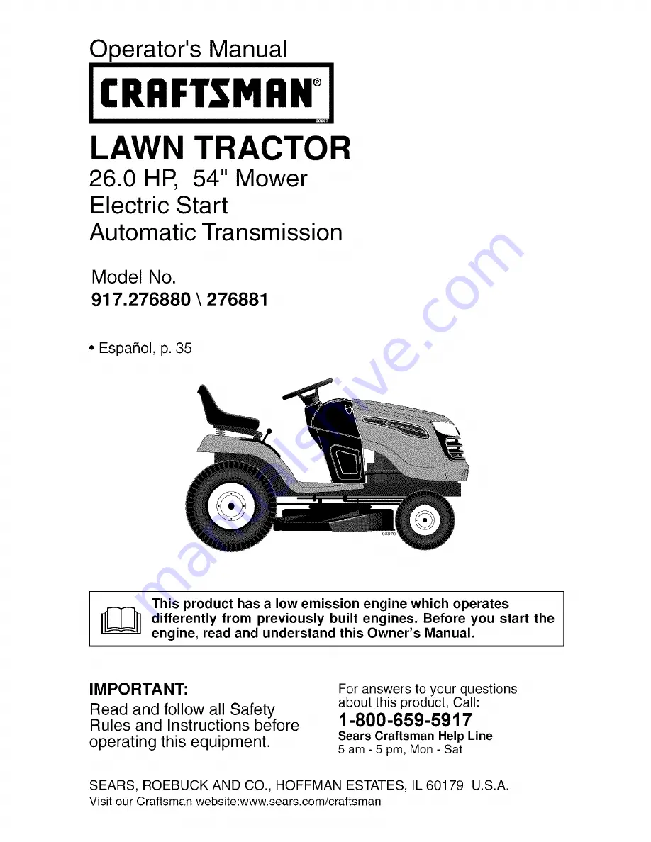 Craftsman 917.276880 Operator'S Manual Download Page 1