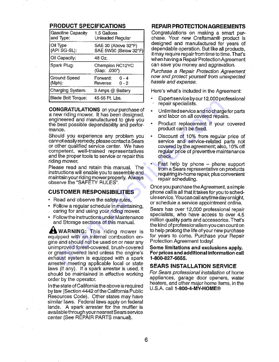 Craftsman 917.28001 Operator'S Manual Download Page 6