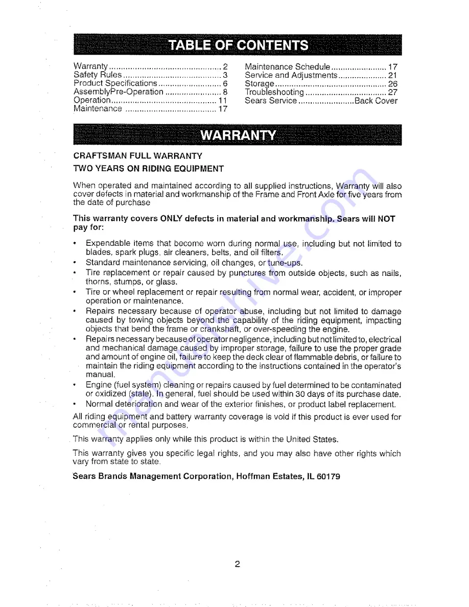 Craftsman 917.280152 Operator'S Manual Download Page 2