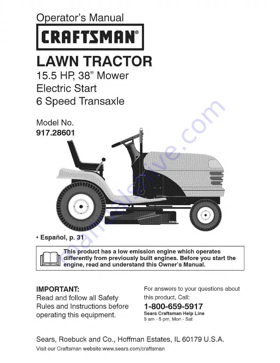 Craftsman 917.28601 Operator'S Manual Download Page 1