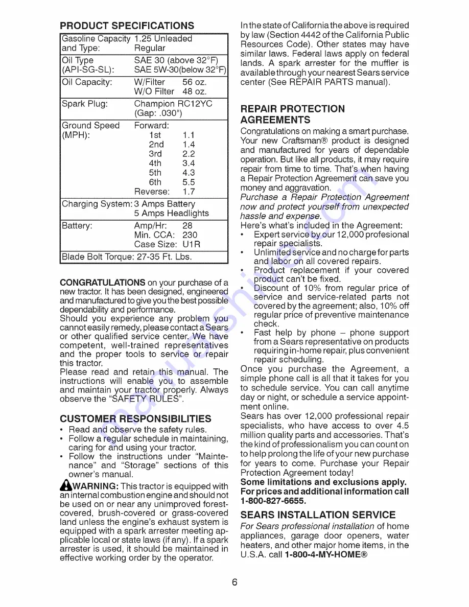 Craftsman 917.28607 Operator'S Manual Download Page 6