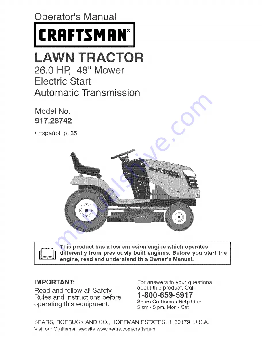 Craftsman 917.28742 Operator'S Manual Download Page 1